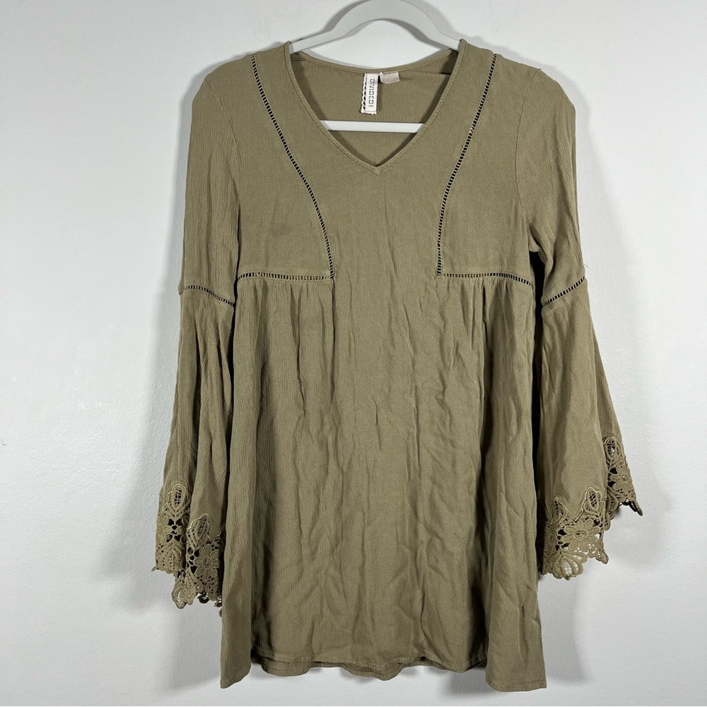 DIVIDED H&M Long Sleeve Embroidered Olive Green Tunic Women’s Size 8